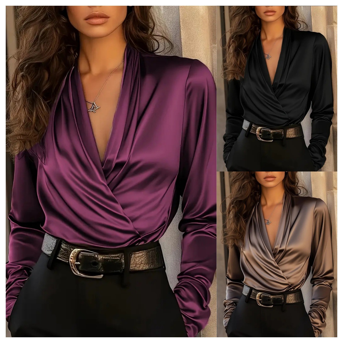Women'S Formal Evening Wear Tops - Camicetta da Donna in Raso con