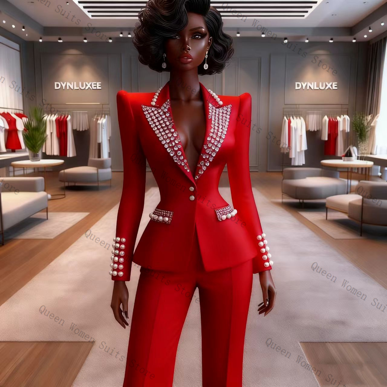 Women Formal Wear Trousers - Completo da Donna con Perle Rosse,