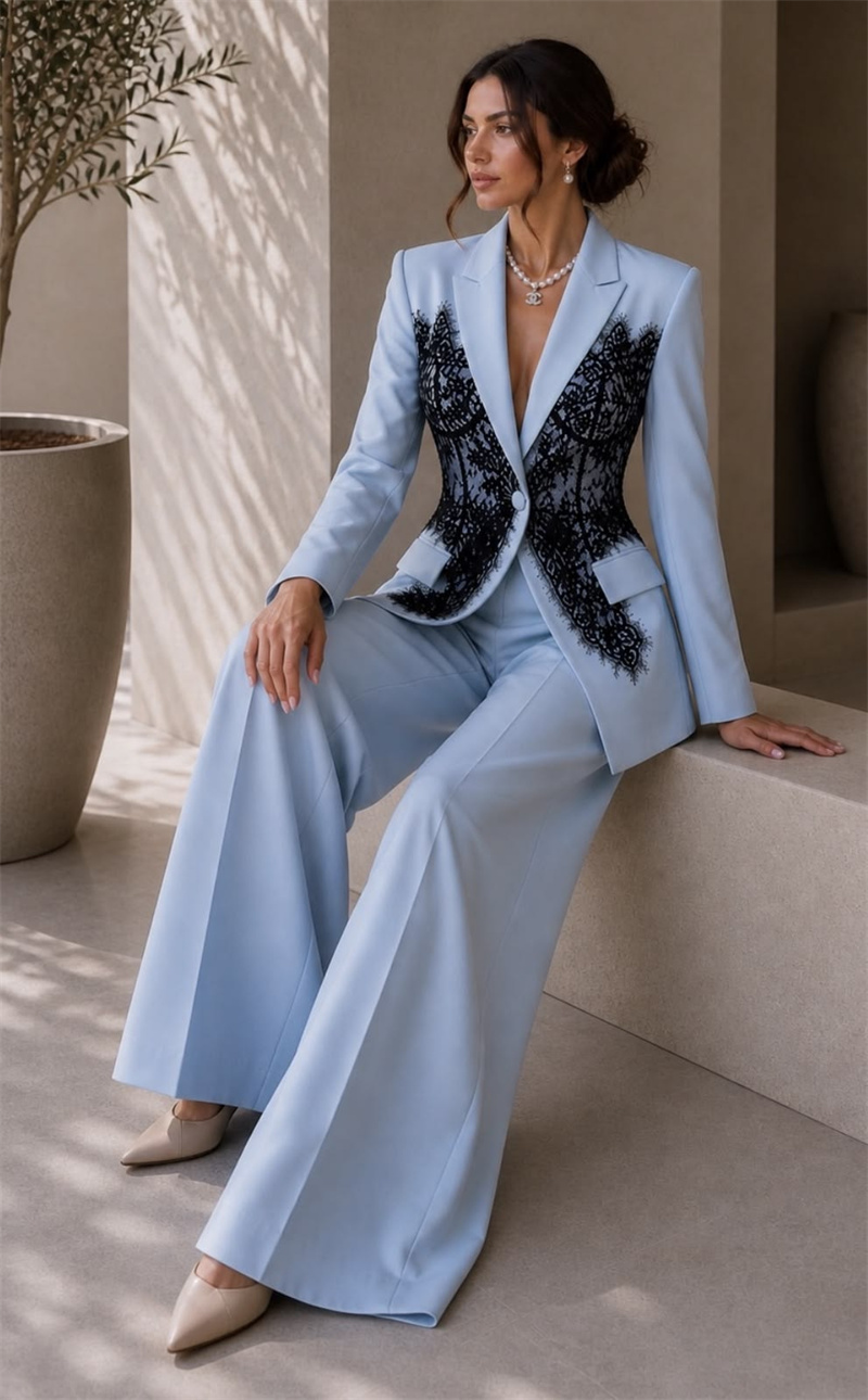 Women Formal Wear Trousers - Elegante Completo Blu da Donna, Set